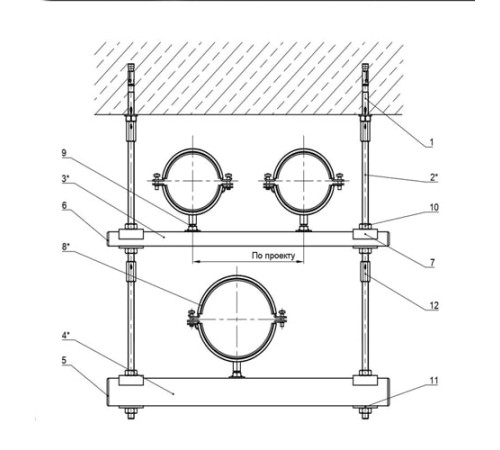 Крепления трех трубопроводов к перекрытию в Бресте