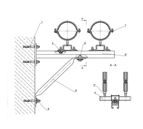 Крепления двух трубопроводов к стене в Бресте